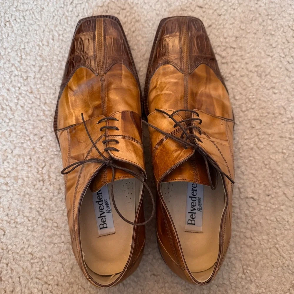 Belvedere Florence Genuine Crocodile Leather Italian Dress Shoes Sz 13 M